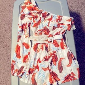 XL, floral off the shoulder romper with belt